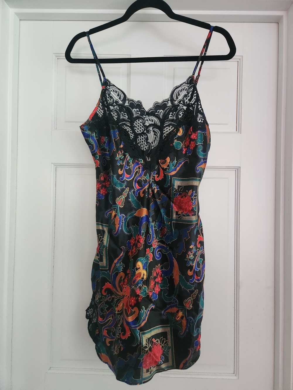 Silk-Look Floral Satin Slip Dress with Lace Trim - Gold Label VS